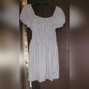 Pink and Blue Smocked Puff Sleeve Sundress